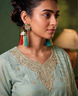 Women Ethnic Motifs Embroidered Regular Kurta with Trousers & With Dupatta 7