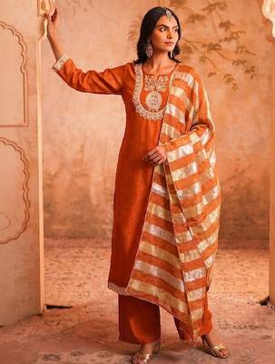 Women Ethnic Motifs Embroidered Regular Thread Work Kurta with Palazzos & With Dupatta 1