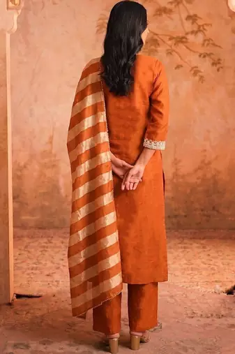 Women Ethnic Motifs Embroidered Regular Thread Work Kurta with Palazzos & With Dupatta