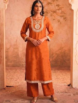 Women Ethnic Motifs Embroidered Regular Thread Work Kurta with Palazzos & With Dupatta 5