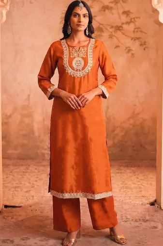 Women Ethnic Motifs Embroidered Regular Thread Work Kurta with Palazzos & With Dupatta