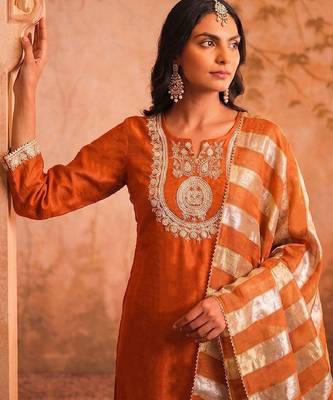 Women Ethnic Motifs Embroidered Regular Thread Work Kurta with Palazzos & With Dupatta 6