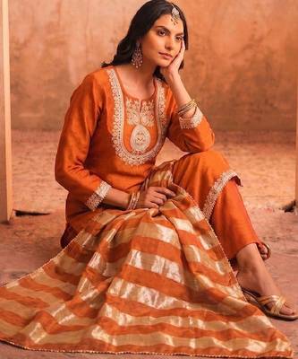 Women Ethnic Motifs Embroidered Regular Thread Work Kurta with Palazzos & With Dupatta 7
