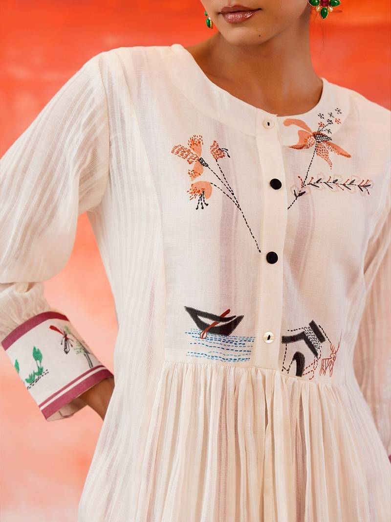 Mul Cotton Thread Embroidered Kurta With Trouser