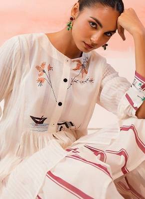 Mul Cotton Thread Embroidered Kurta With Trouser 5