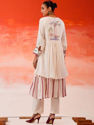 Mul Cotton Thread Embroidered Kurta With Trouser 7