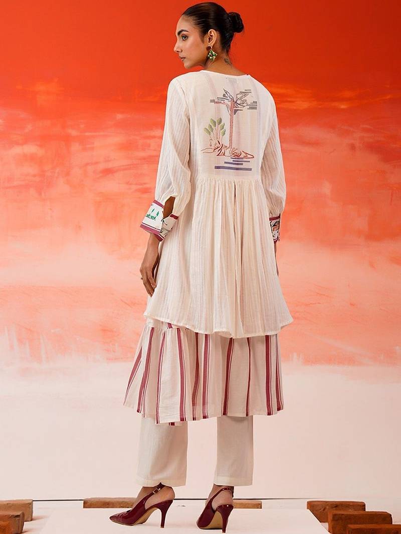 Mul Cotton Thread Embroidered Kurta With Trouser