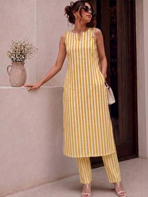 Women Striped Regular Kurta with Trousers 1