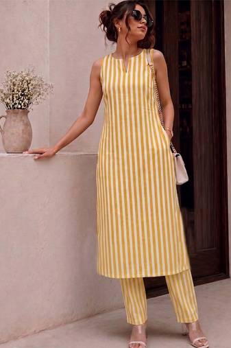 Women Striped Regular Kurta with Trousers