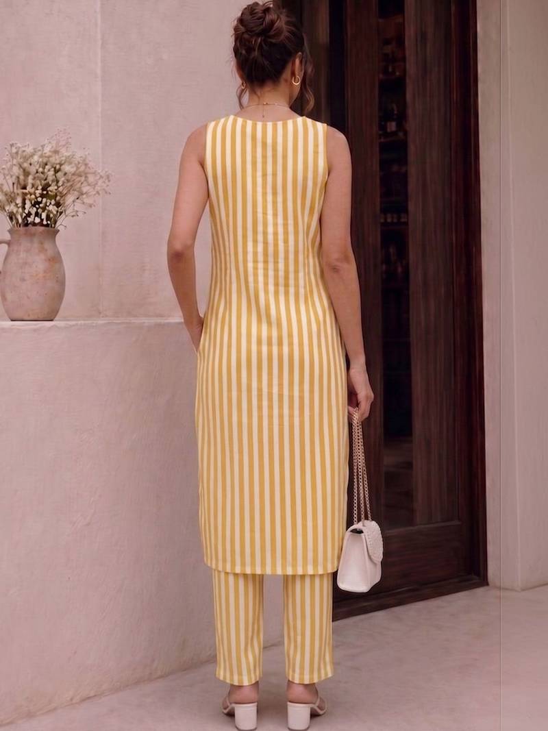 Women Striped Regular Kurta with Trousers
