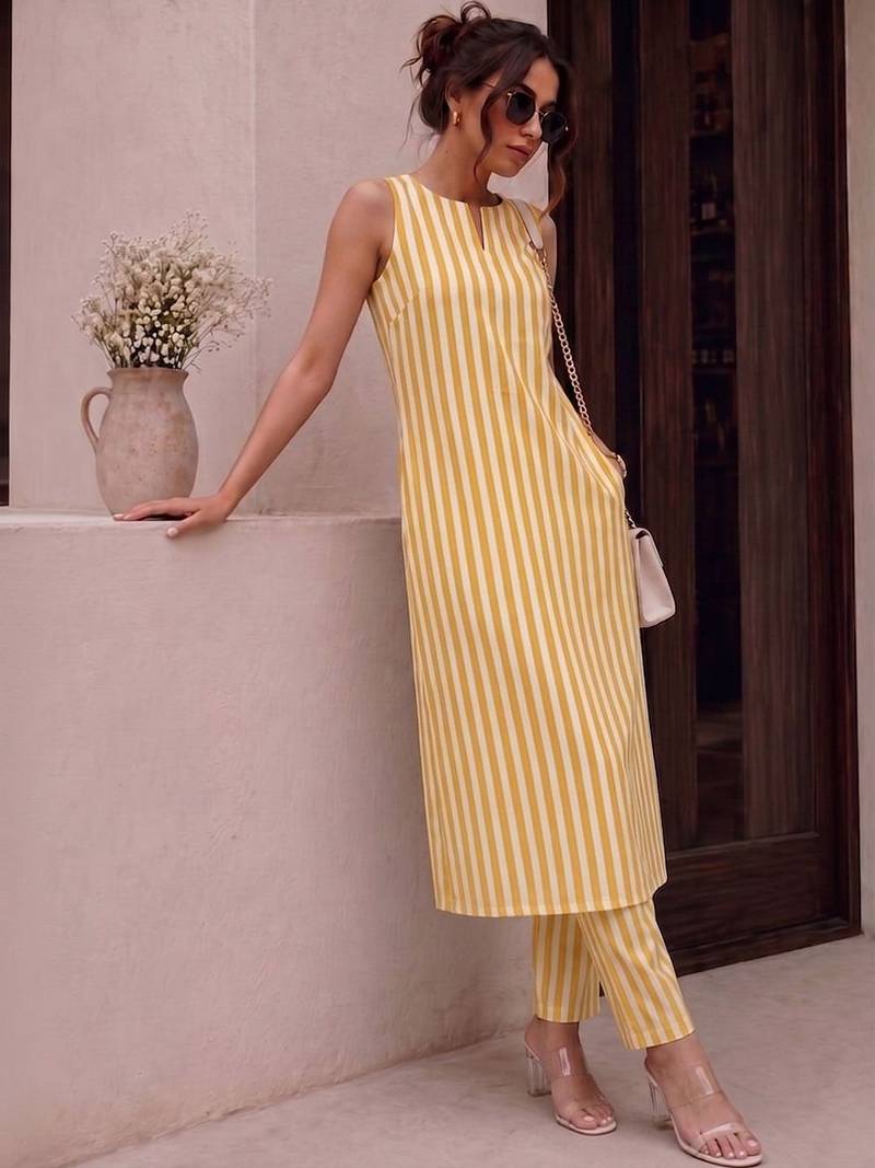 Women Striped Regular Kurta with Trousers