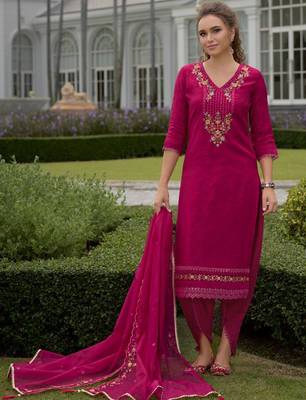 Floral Embroidered Thread Work Straight Kurta With Trousers And Dupatta 1