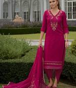 Floral Embroidered Thread Work Straight Kurta With Trousers And Dupatta