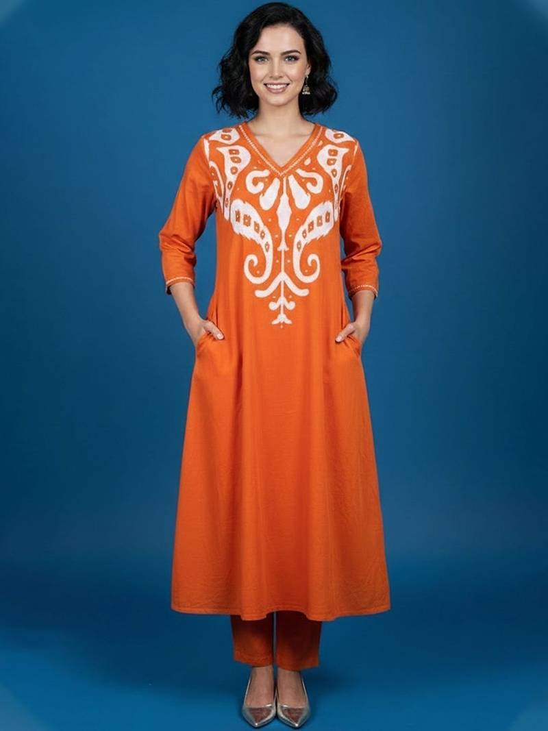 Women Embroidered Regular Kurta with Trousers