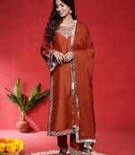 Women Embroidered Kurta with Trousers & Dupatta