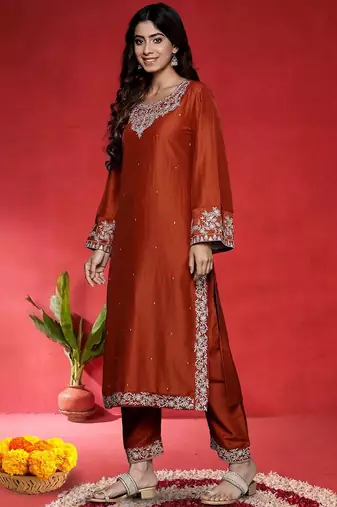 Women Embroidered Kurta with Trousers & Dupatta