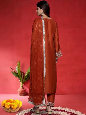 Women Embroidered Kurta with Trousers & Dupatta 5