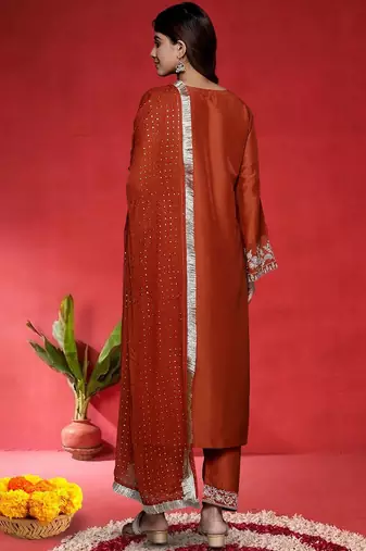 Women Embroidered Kurta with Trousers & Dupatta