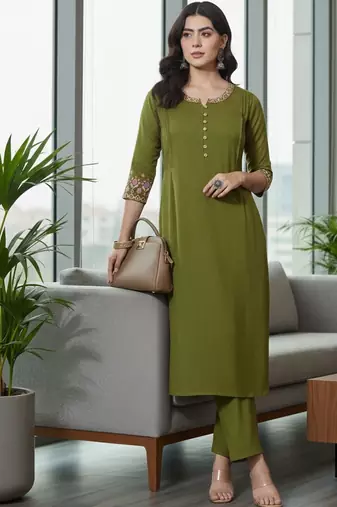 Women Ethnic Motifs Embroidered Regular Thread Work Kurta with Trousers