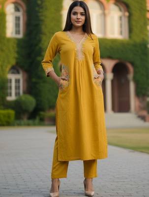 Women Ethnic Motifs Embroidered Regular Thread Work Kurta with Trousers 1