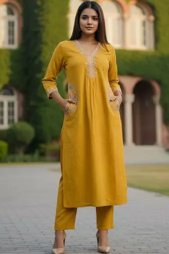 Women Ethnic Motifs Embroidered Regular Thread Work Kurta with Trousers