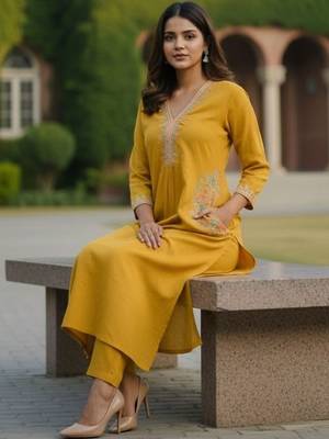 Women Ethnic Motifs Embroidered Regular Thread Work Kurta with Trousers 2