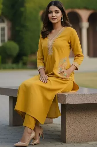 Women Ethnic Motifs Embroidered Regular Thread Work Kurta with Trousers