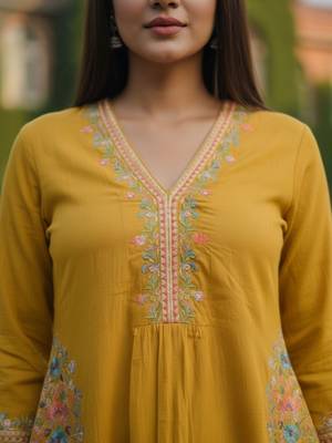 Women Ethnic Motifs Embroidered Regular Thread Work Kurta with Trousers 4