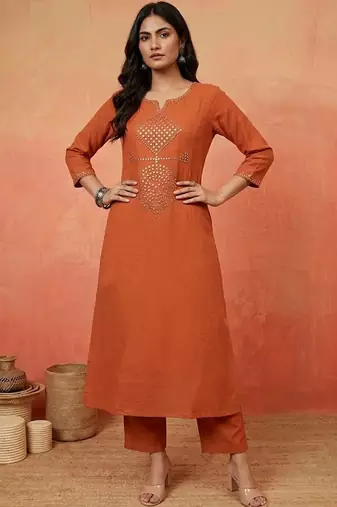 Women Regular Mirror Work Kurta with Trousers