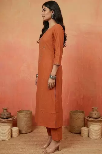 Women Regular Mirror Work Kurta with Trousers