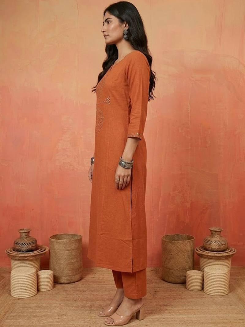 Women Regular Mirror Work Kurta with Trousers