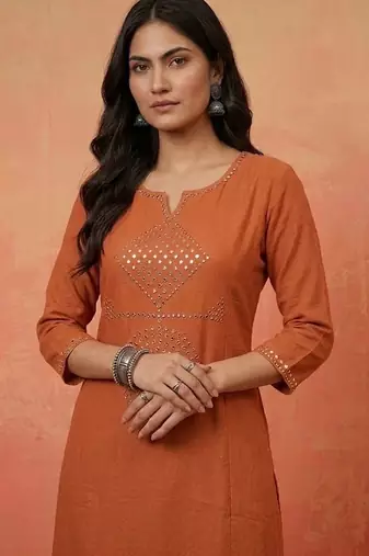 Women Regular Mirror Work Kurta with Trousers