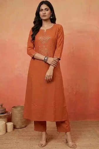 Women Regular Mirror Work Kurta with Trousers
