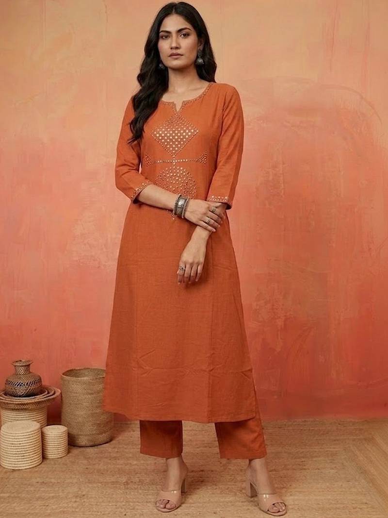 Women Regular Mirror Work Kurta with Trousers