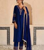 V Neck Ethnic Motifs Embroidered Regular Straight Kurta Set