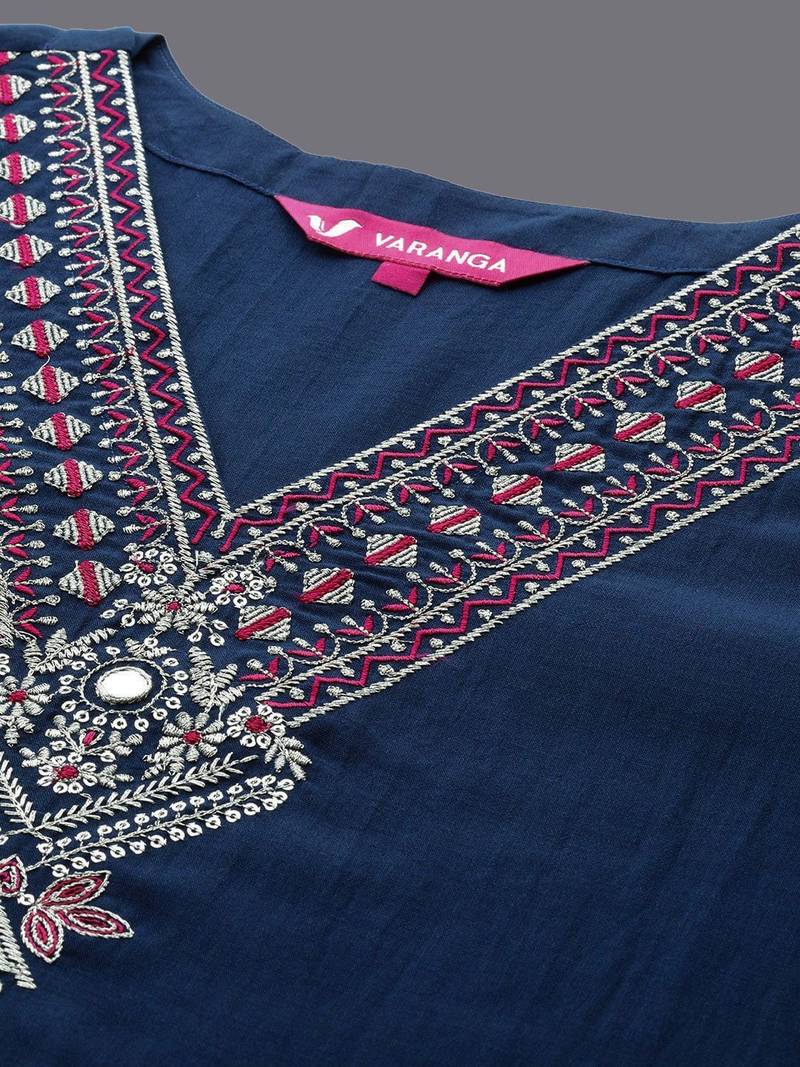 V Neck Ethnic Motifs Embroidered Regular Straight Kurta Set