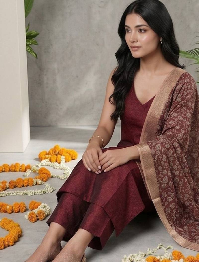 Women Ethnic Motifs Regular Kurta with Trousers & With Dupatta