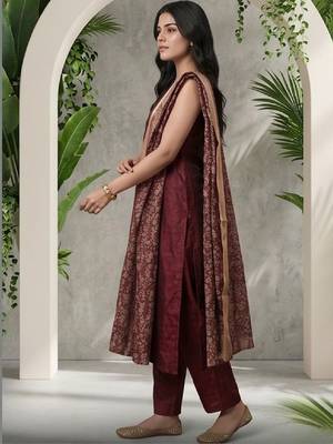 Women Ethnic Motifs Regular Kurta with Trousers & With Dupatta 5