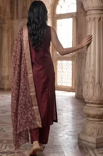 Women Ethnic Motifs Regular Kurta with Trousers & With Dupatta