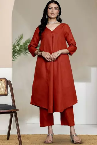 V-Neck A-Line Kurta With Trouser
