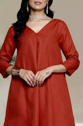 V-Neck A-Line Kurta With Trouser