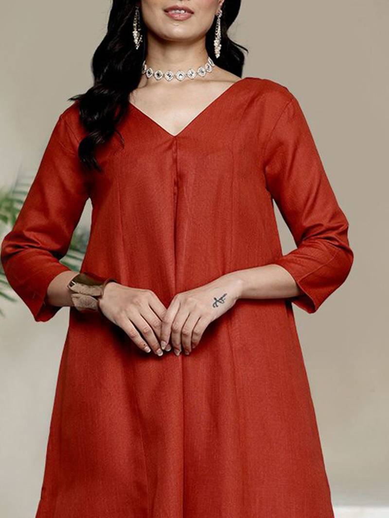V-Neck A-Line Kurta With Trouser