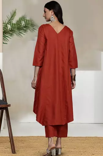 V-Neck A-Line Kurta With Trouser