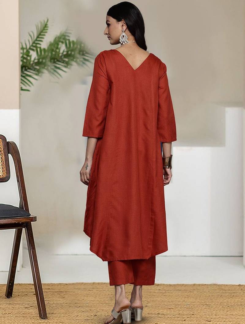V-Neck A-Line Kurta With Trouser