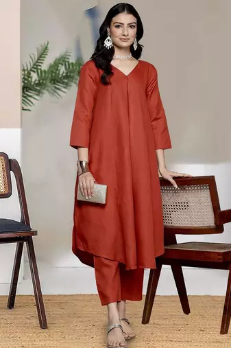 V-Neck A-Line Kurta With Trouser