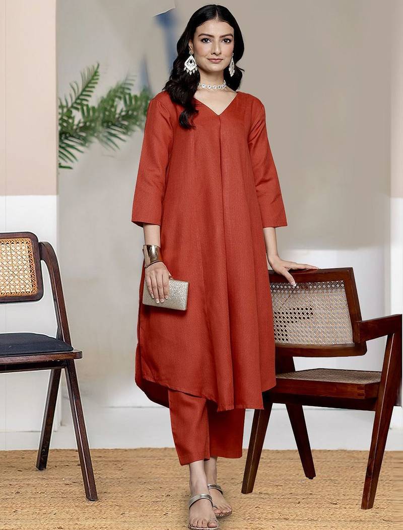 V-Neck A-Line Kurta With Trouser