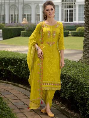 Floral Embroidered Thread Work Straight Kurta With Trousers And Dupatta 1