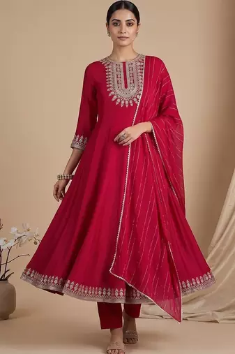 Women Ethnic Motifs Embroidered Empire Thread Work Kurta with Trousers & With Dupatta