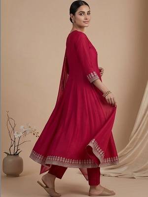 Women Ethnic Motifs Embroidered Empire Thread Work Kurta with Trousers & With Dupatta 2