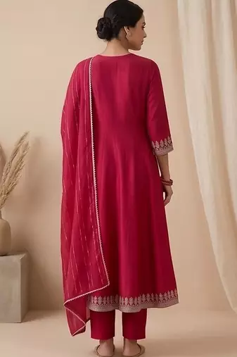 Women Ethnic Motifs Embroidered Empire Thread Work Kurta with Trousers & With Dupatta